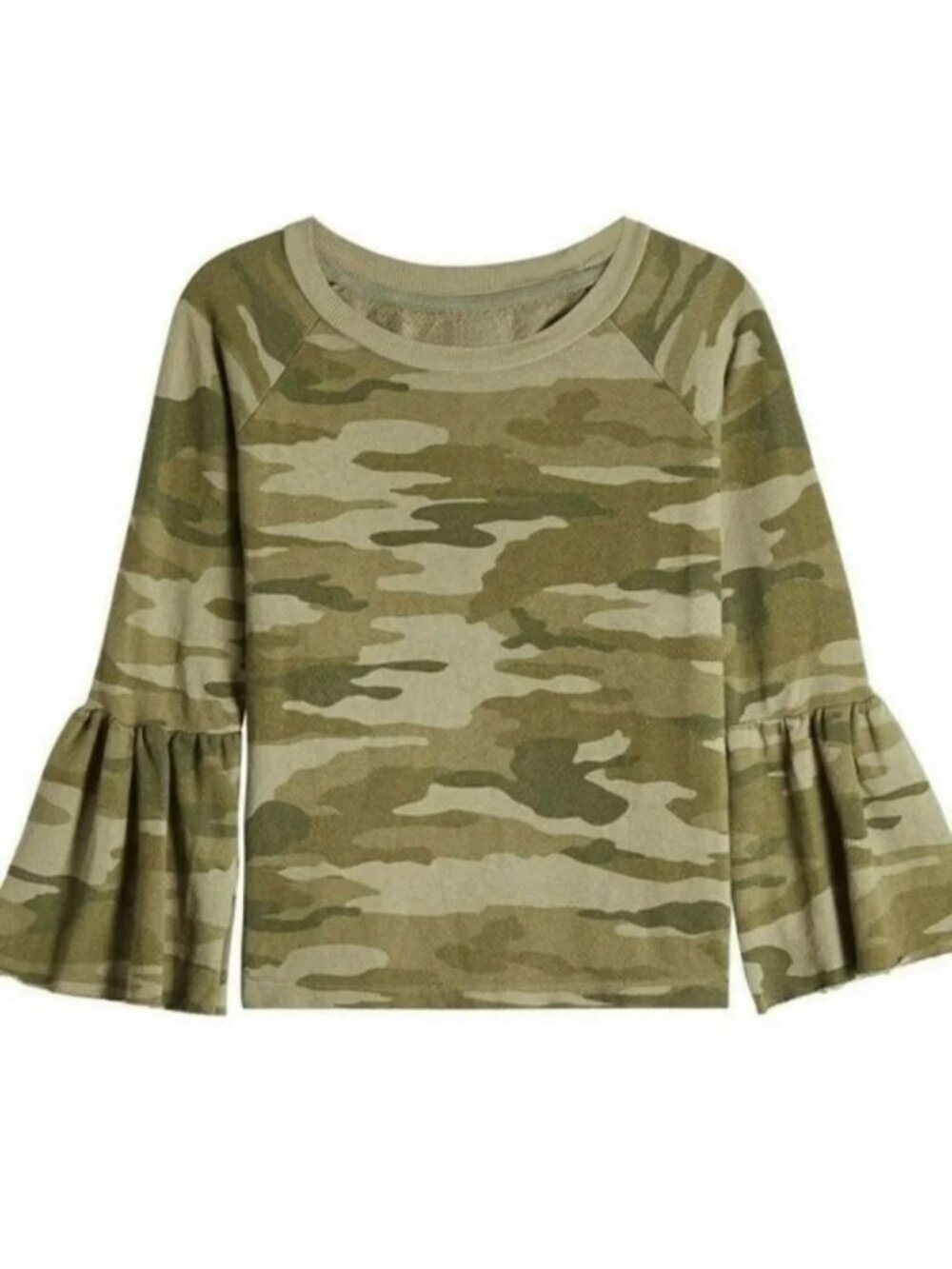 Current/Elliott Camo Ruffle Sleeve Sweatshirt - Size 1 (S/M)